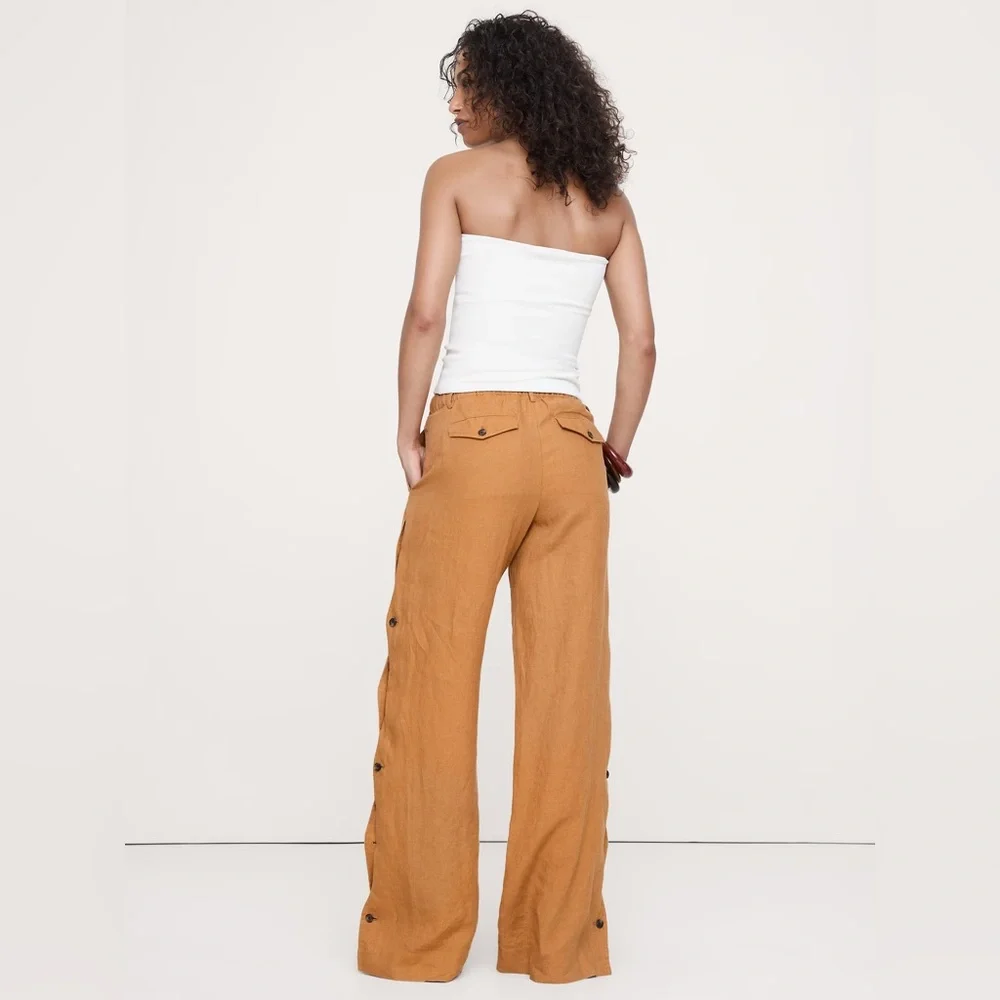 NWT! Banana Republic The Everyday Wide-Leg Pant in Linen Briste Brown - Size XS🖤